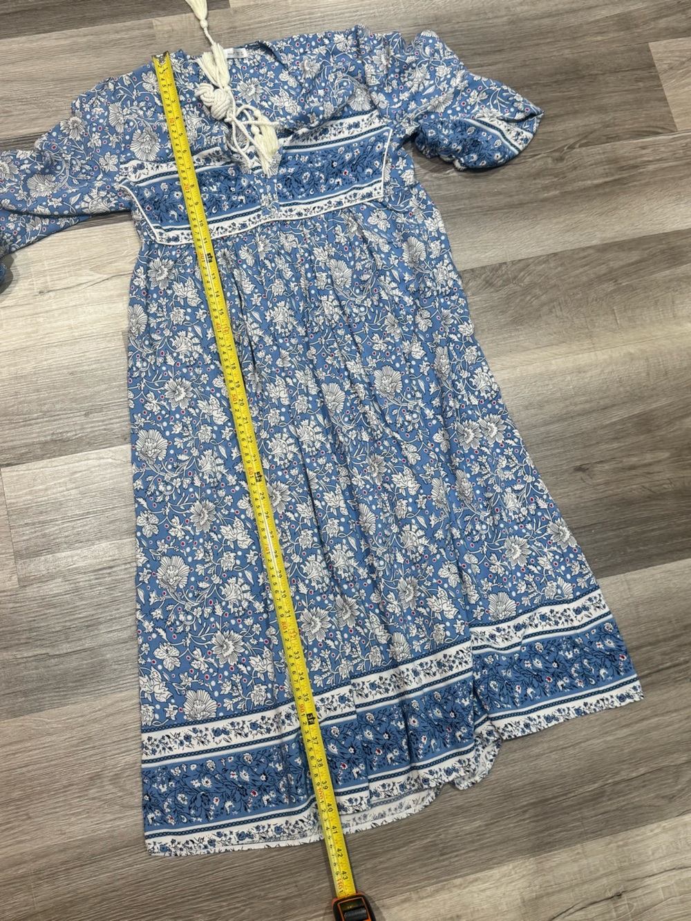 R. Vivimos Bohemian Blue Floral Tassel Midi Dress | Size Small - Picture 10 of 12